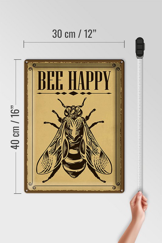 Tin sign note 30x40cm Bee happy bee honey beekeeping