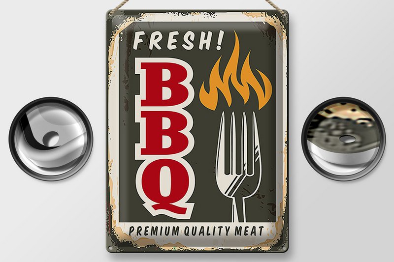 Blechschild Retro 30x40 fresh! BBQ Premium Quality meat