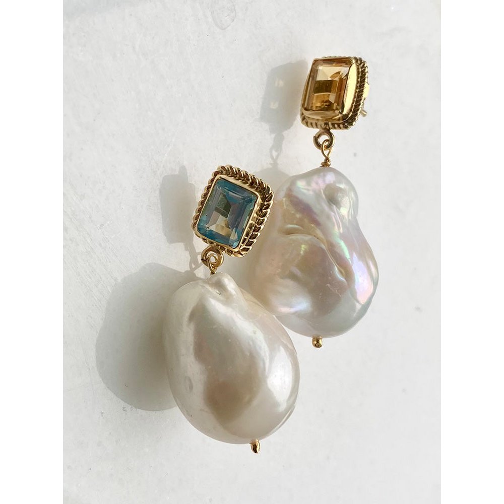 Luccichio Citrine und Barockperlenohrringe