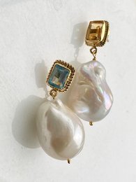 Luccichio Citrine und Barockperlenohrringe