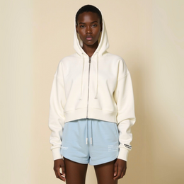 Crop hoodie with zipper "GGBH" - white