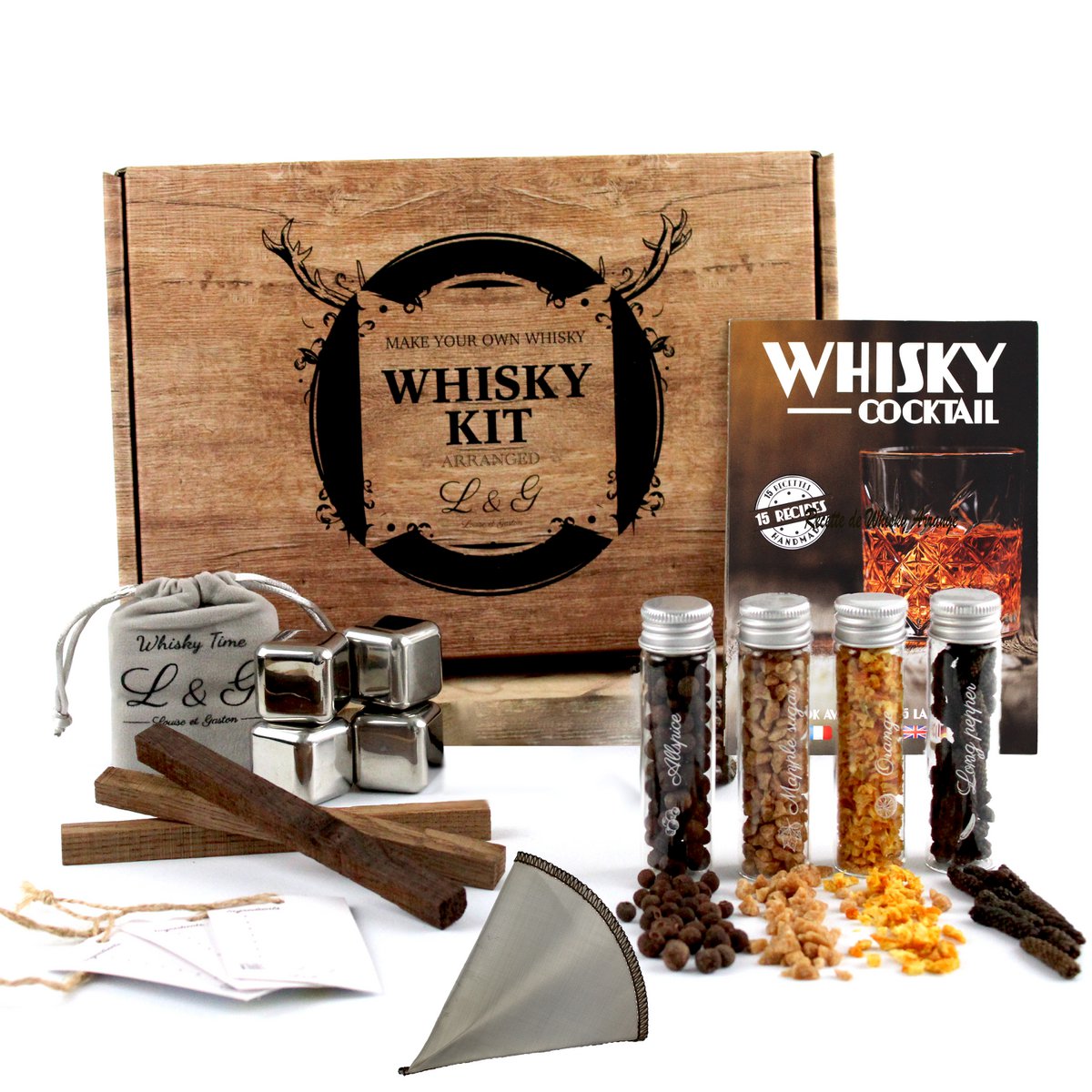 L&G® - Arranged Whiskey preparation and tasting kit - Gift Ideas - Original DIY Whiskey Gift Box - Christmas, Birthday - Made in France - Quality ingredients and accessories