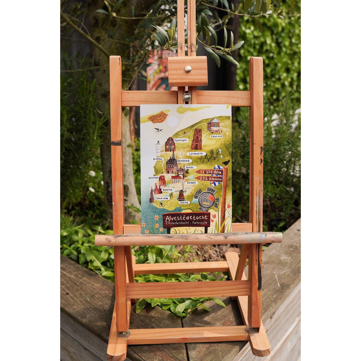 „Cycling Eleven Cities Route“ – A5-Illustrationsdruck | Kunstdruck auf 300 g/m² Tintoretto Gesso | Elf Städte festgelegt