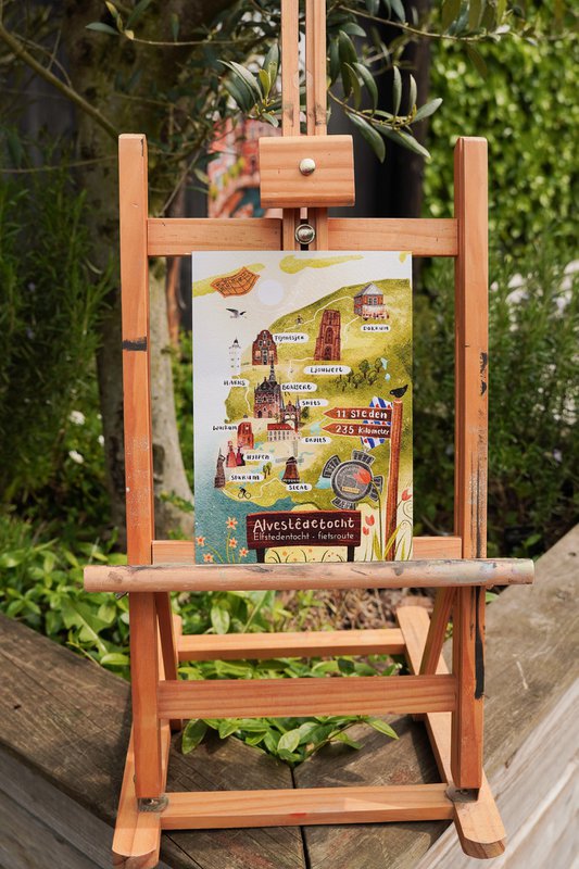 „Cycling Eleven Cities Route“ – A5-Illustrationsdruck | Kunstdruck auf 300 g/m² Tintoretto Gesso | Elf Städte festgelegt
