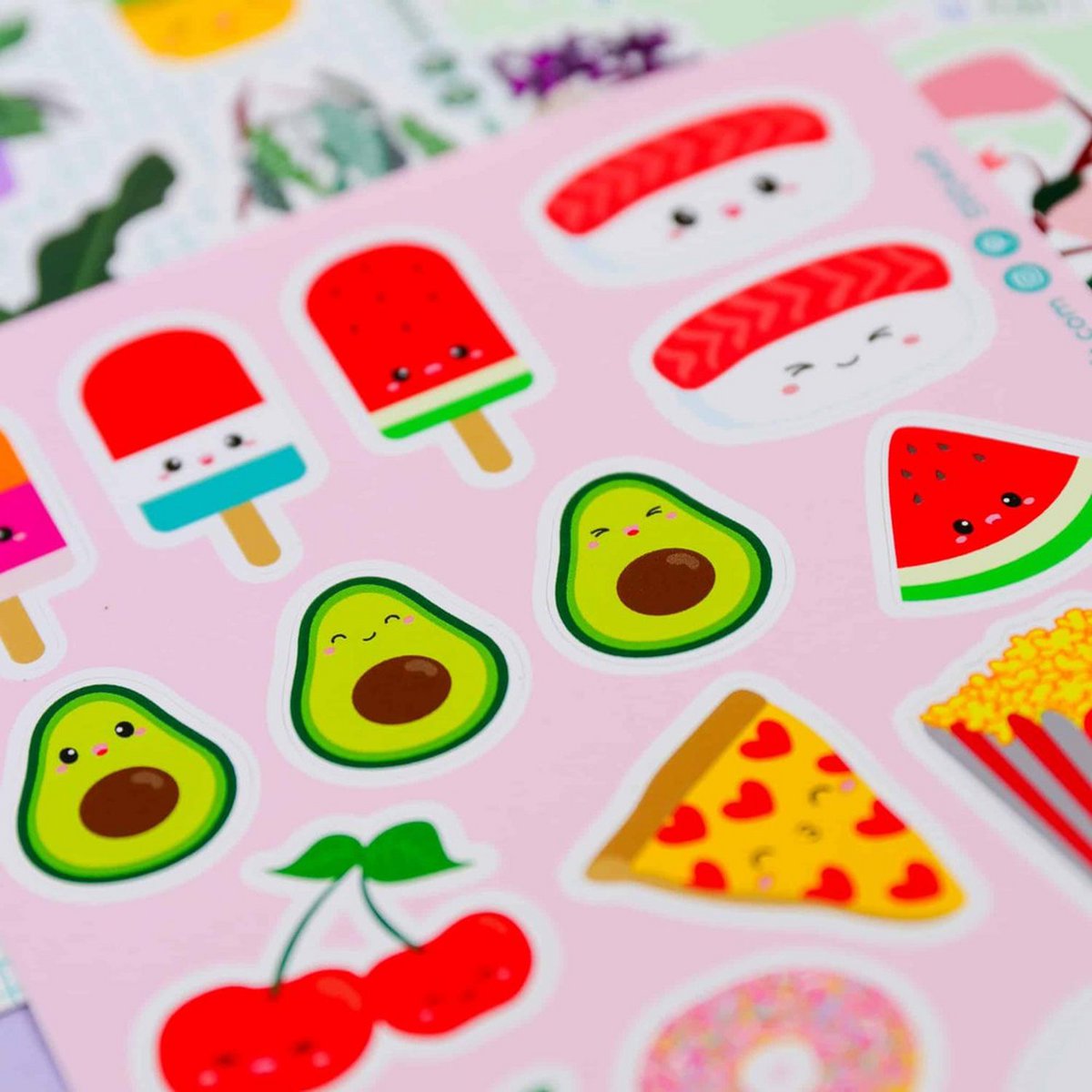 Sticker sheet Sushi fruit and fast food