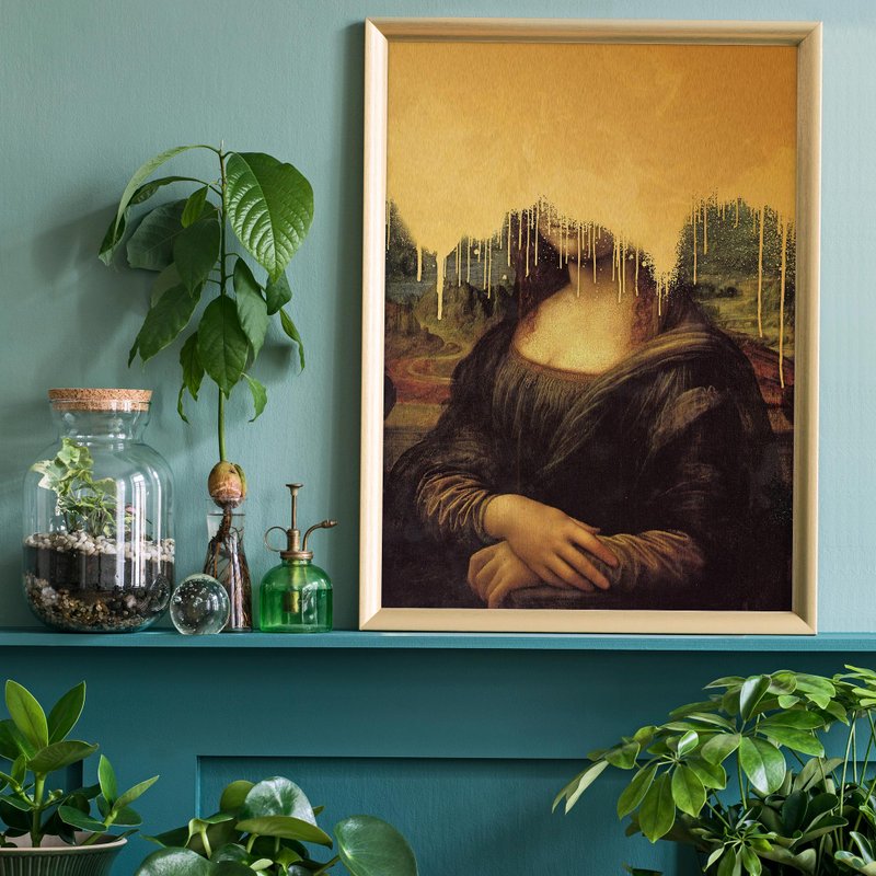 Drippy Mona Lisa Guld Graffiti Print