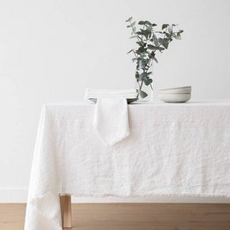 Tovaglia Lino Bianco Ottico Terra Frangia