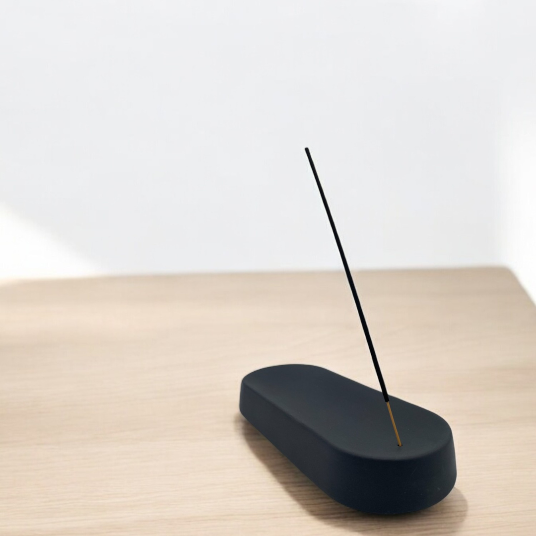 Røgelseholder - keramik - sort - oval - 22 x 9 x 3 cm