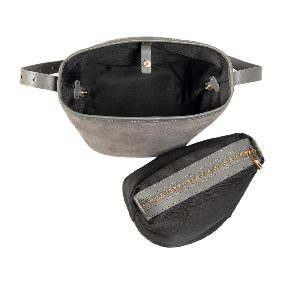 RB1031F | Bag damskiej w Brenda Bucket w prawdziwej skórze wyprodukowanej we Włoszech. Akcesoria jasne złote metal - szary kolor - wymiary: 25 x 23,5 x 17 cm