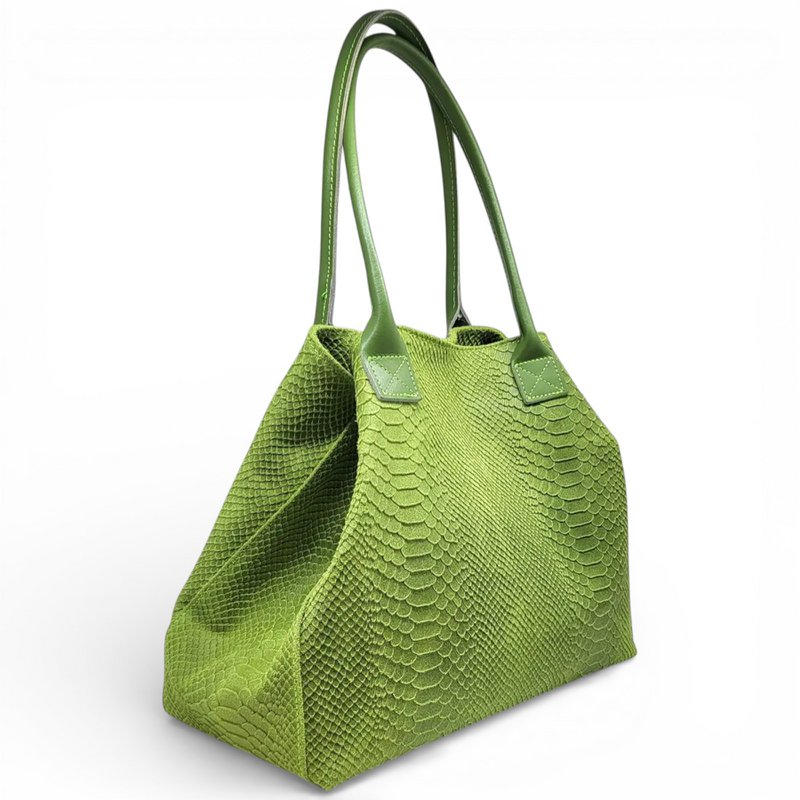 LOLA – Italian Python-Embossed Leather Bag – Grass Green