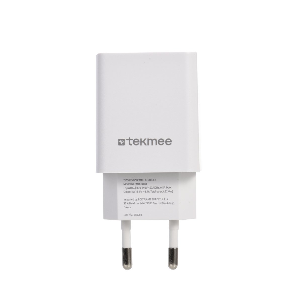 Prise Secteur 2 ports USB 2.4A - Tekmee