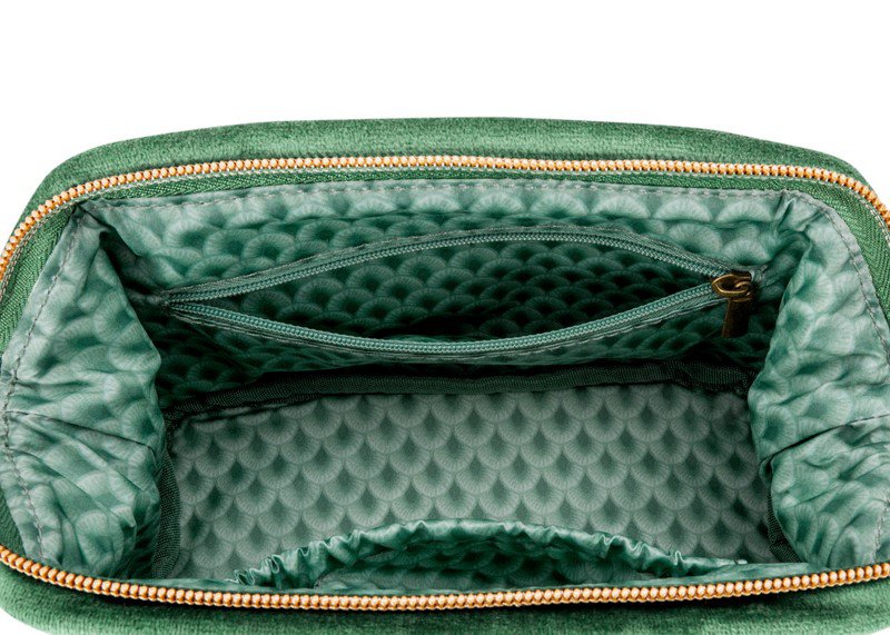 Toiletry bag - S - Embroidered velvet - Green - 19x12x8.5cm