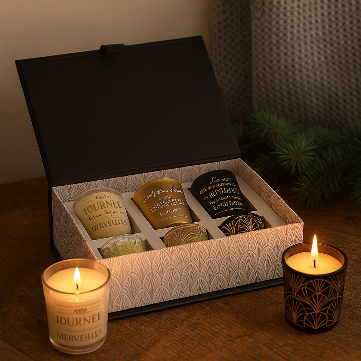Cadeaubox met 6 Geurkaarsen - Luxe Kaarsen set voor Ontspanning en Sfeer - Luxe Zwarte Geurkaarsen Cadeauset - Zes-delige Kaarsenset - Geschenkset - Cadeau Geschenk - Cadeaupakket - Zwart