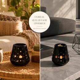 Brûle Parfum – Loob Noir – Bougeoir Céramique Laquée – Accessoire Diffusion Saine – Cires Parfumées, Huiles Essentielles – Objet Déco