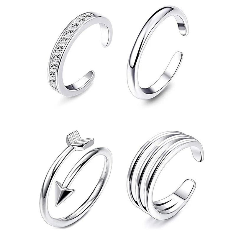 4Pcs Einfache Legierung Kristall Fuß Ring Verstellbare Öffnung Zehen Ring Für Frauen Mädchen Sommer Strand Urlaub Schmuck Finger Ring