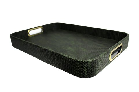 Tablet groen gevlochten look met messing handgrepen 45 × 33 × 6 cm