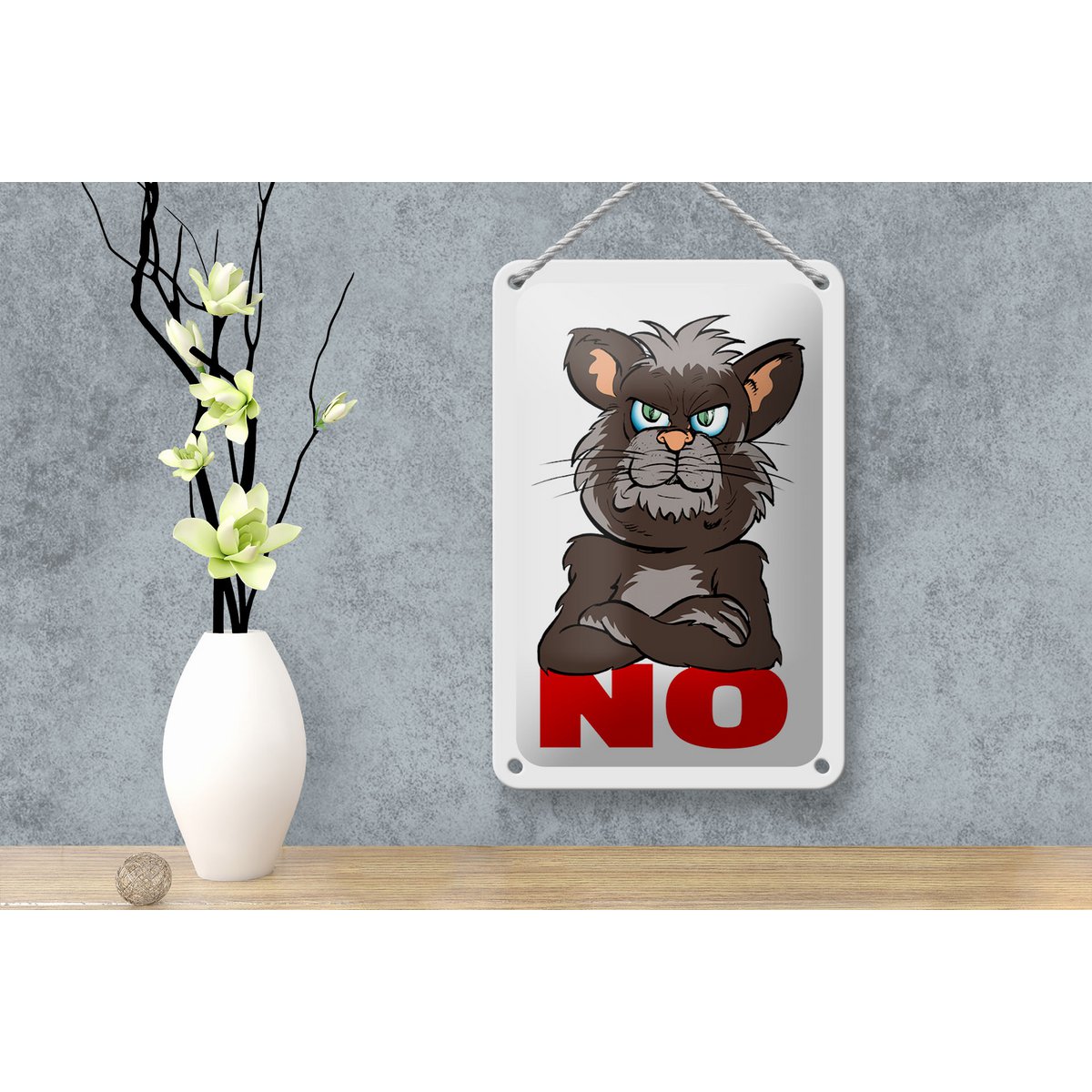 Tin sign saying 12x18cm NO (cat) decoration