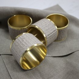Rings de servilleta 4-ER Set Brass Beige Synthetic Leather Estampado