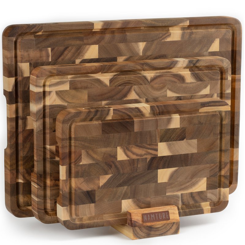 Akazien Schneidebrett Set 3 teilig | Premium Holz Schneidebretter | Geschenkfertiges Küchenset