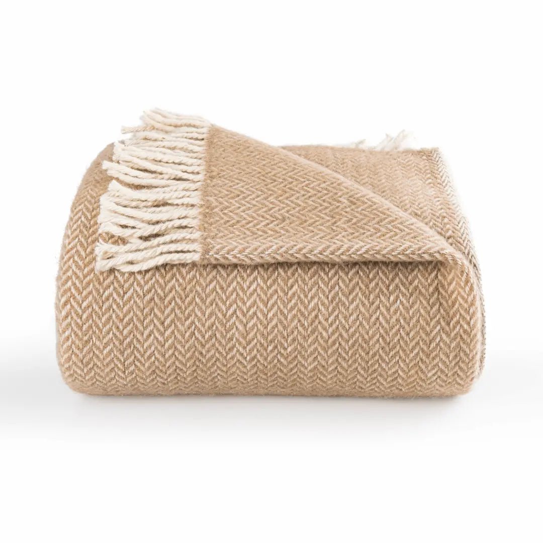 Ladira Wollen Plaid – Beige | 100% Anatolische Wol | Warme & Duurzame Wintercomfort