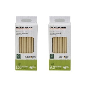 Set van 2 dozen met 50 bruine stijve papieren rietjes Fackelmann Eco Friendly