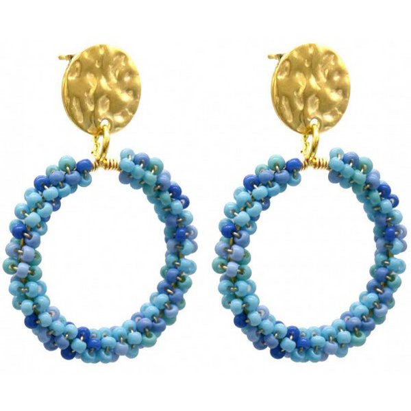 H-D2.2 E221-472 No.6 S. Steel Glassbeads Earrings 4x3cm Blue