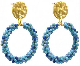 H-D2.2 E221-472 No.6 S. Steel Glassbeads Earrings 4x3cm Blue