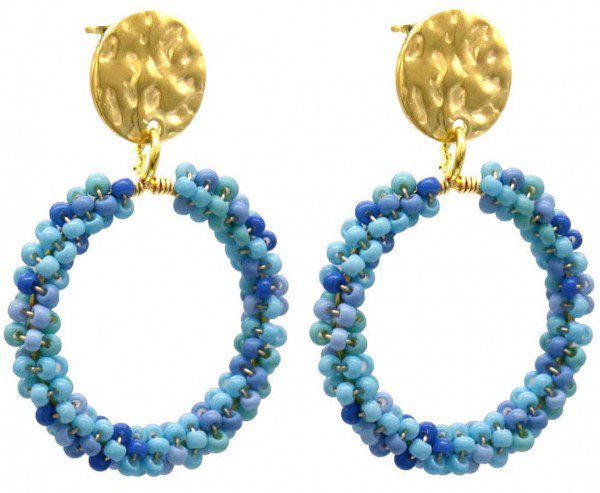 H-D2.2 E221-472 No.6 S. Steel Glassbeads Earrings 4x3cm Blue
