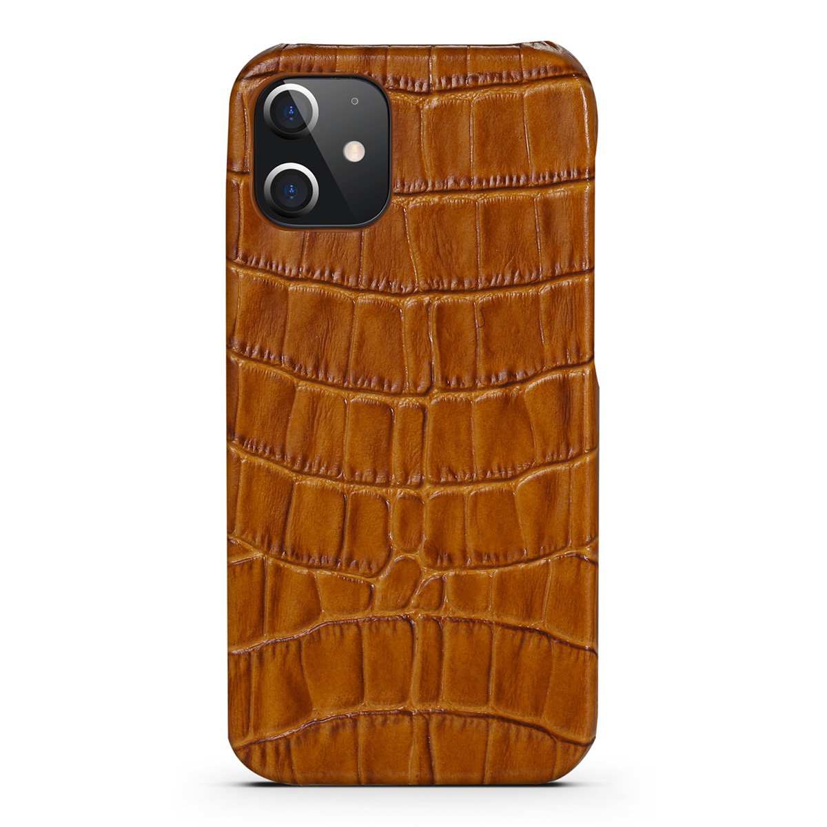 Hoesje iPhone 12 Mini Met Kroko Print Lichtbruin Leer – Apple iPhone 12 Mini Hoesje Cognac Kroko Print Leer