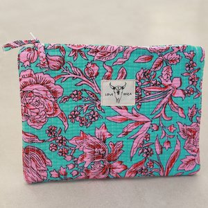 Make-up tasje turquoise flower
