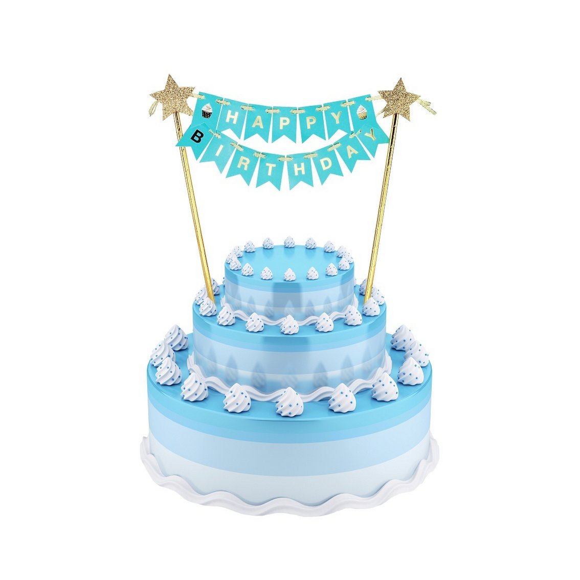 Cake Topper - Happy Birthday - Flaggen - Blau
