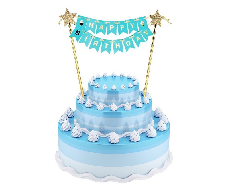 Cake Topper - Happy Birthday - Flaggen - Blau