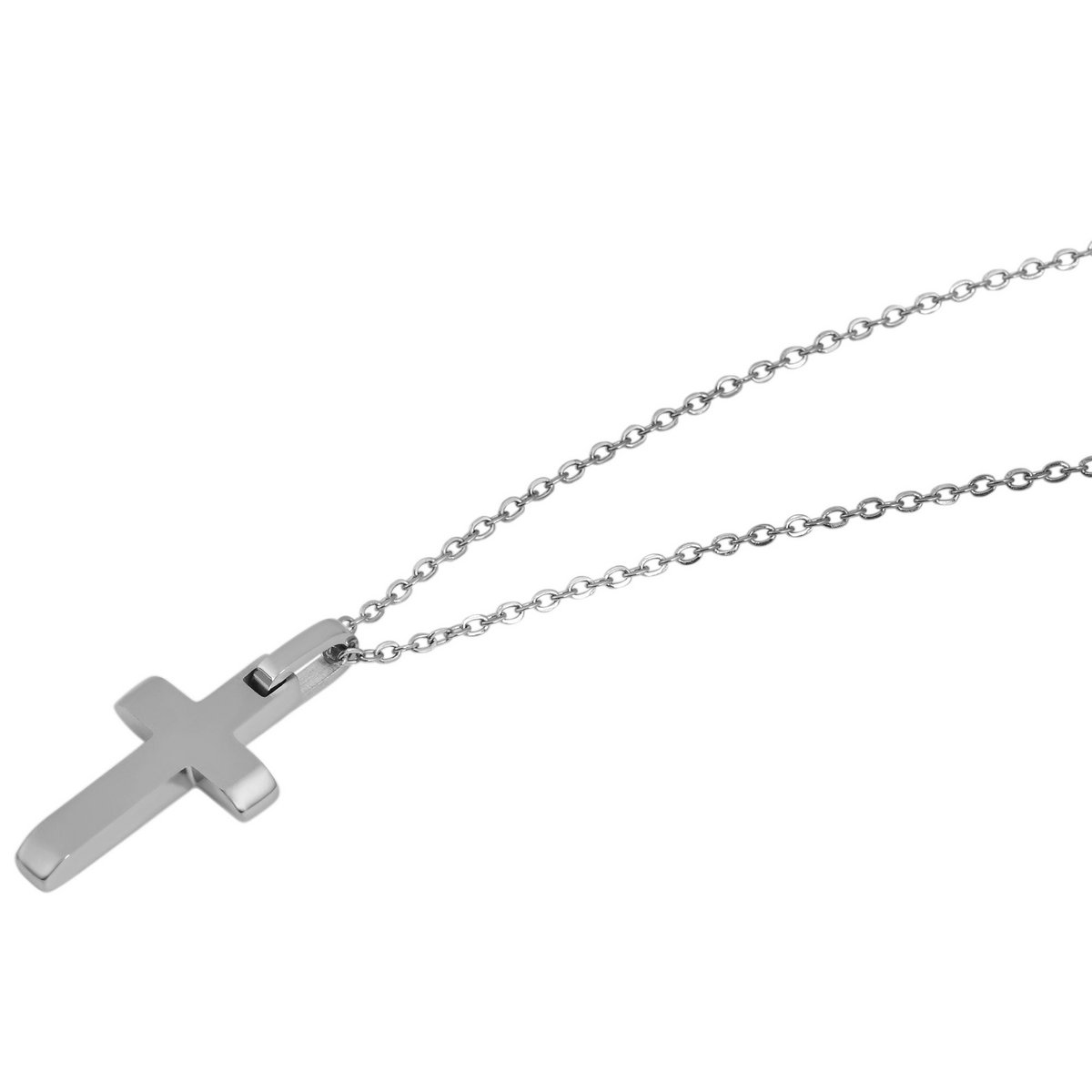 Akzent Halskette mit Kreuzanhänger, Edelstahl, 45+5 cm, silberfarben