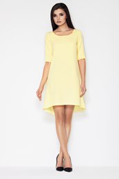 Asymmetrische trapezejurk met korte mouwen, geel