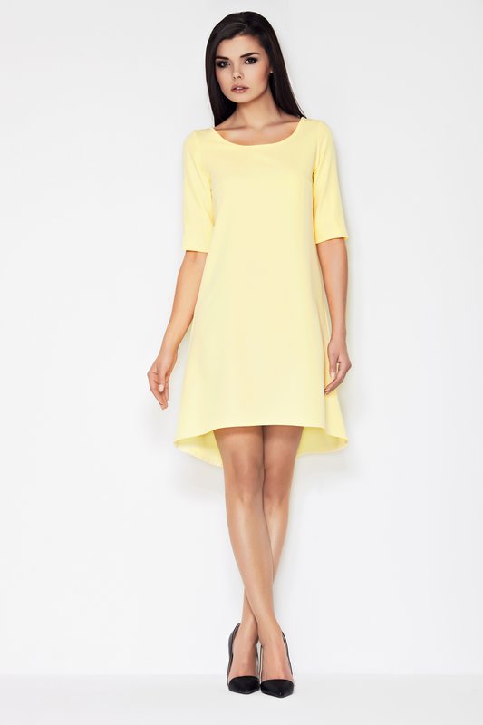 Asymmetrische trapezejurk met korte mouwen, geel