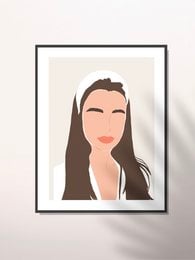 Minimalist portrait of a woman with long dark hair and a serene expression.