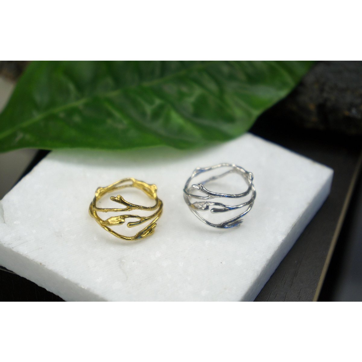 Sterling Silver Jasmine Twig Ring - Thin Minimalist Knuckle Band