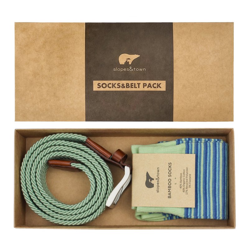 Confezione regalo con cintura Mark e calzini Mint Green Stripes