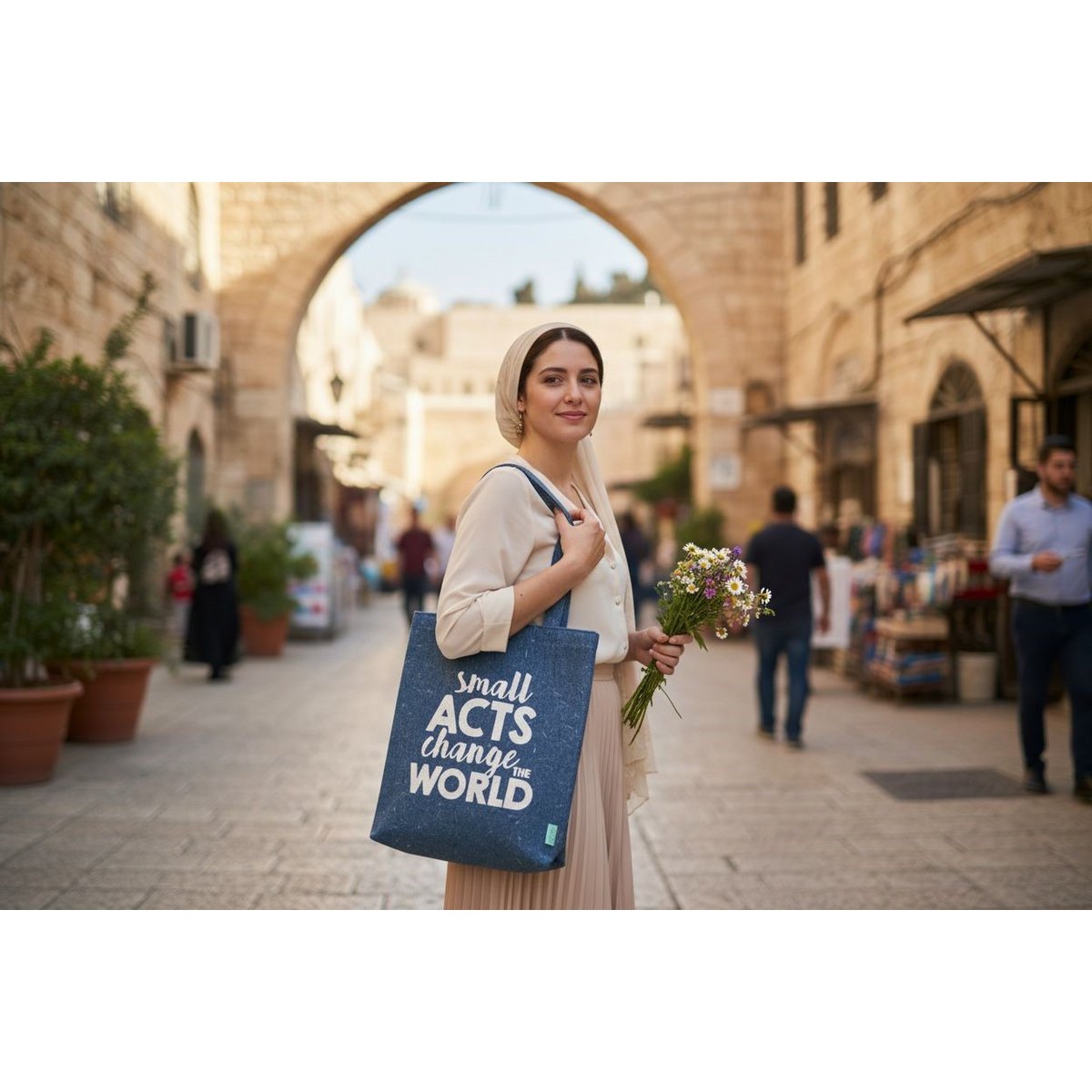 Recycled Jeans Shoulder Bag with text