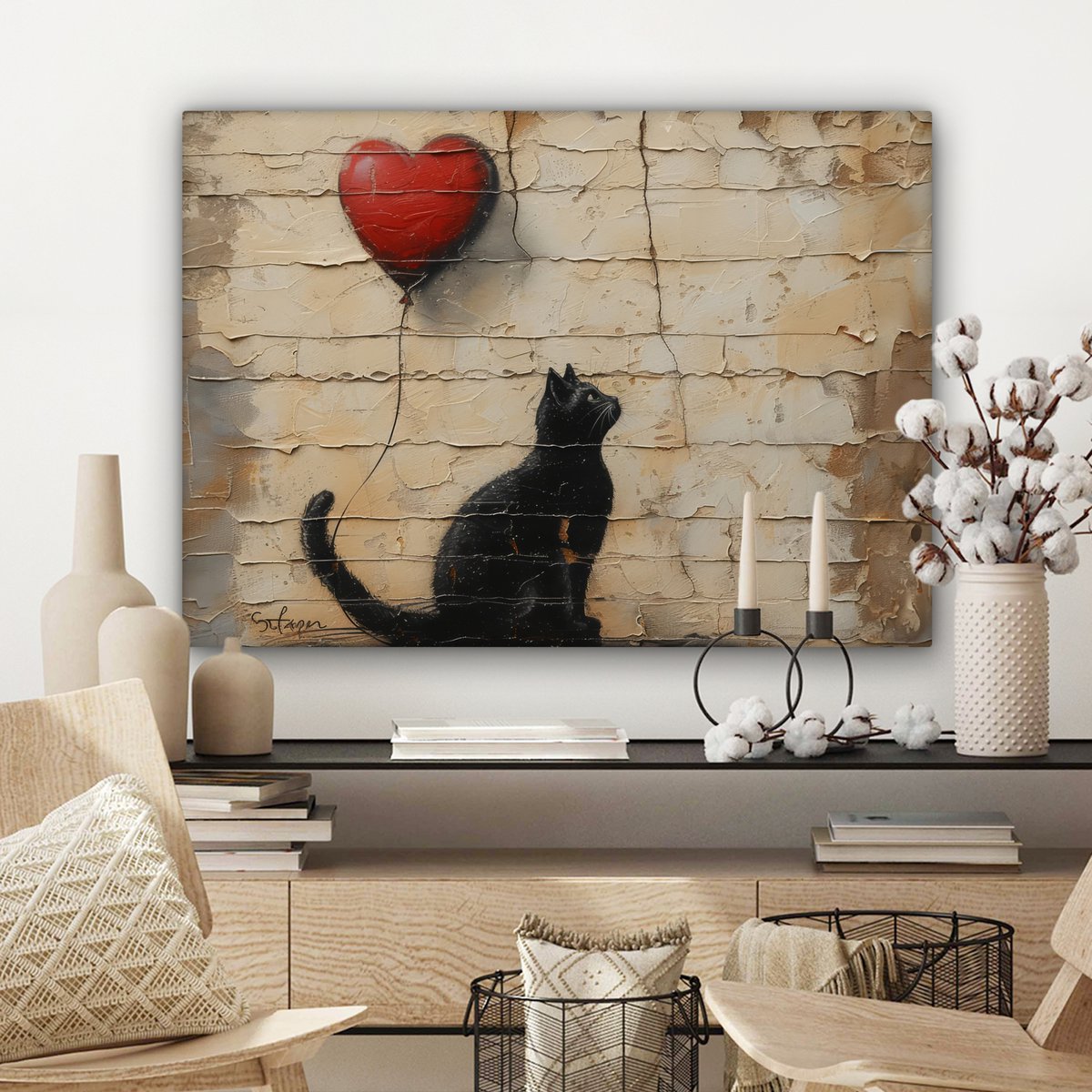 Leinwand Malerei - Wanddekoration Katze - Graffiti - Ballon - Street Art - Zusammenfassung - Wanddekoration Wohnzimmer - Raumdekoration modern - abstrakte Gemälde