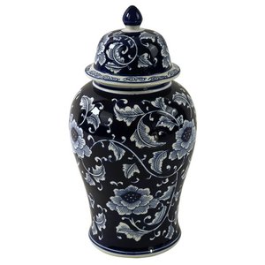 Lidded vase Daan, blue, hand-painted, porcelain, 24x24x45 cm