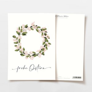 Easter card 'Happy Easter' with pink floral wreath