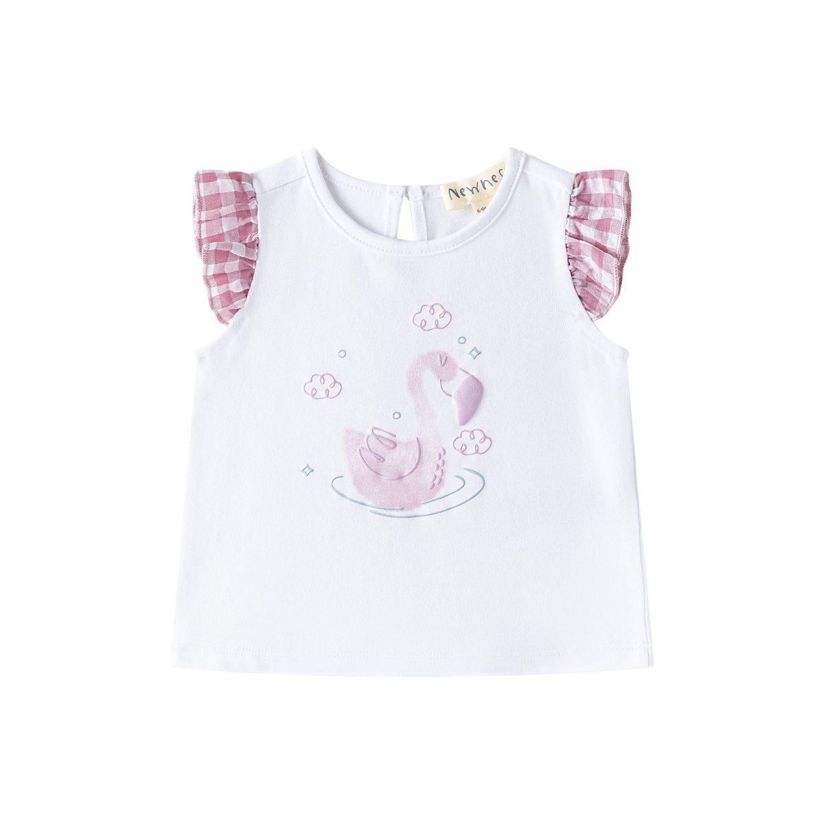 T-Shirt mit Rüschenärmeln und malvenfarbenem Muster BGV66552