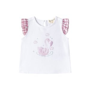 T-shirt met ruchemouwen en mauve tekening BGV66552