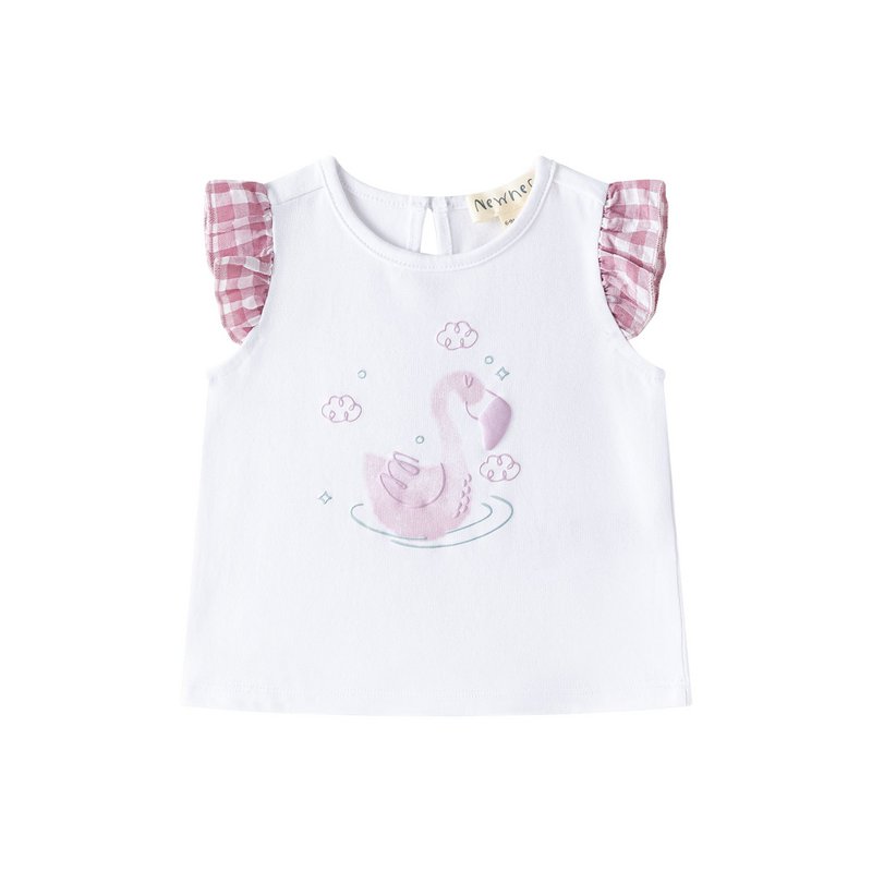 T-shirt med flæseærmer og lilla tegning BGV66552