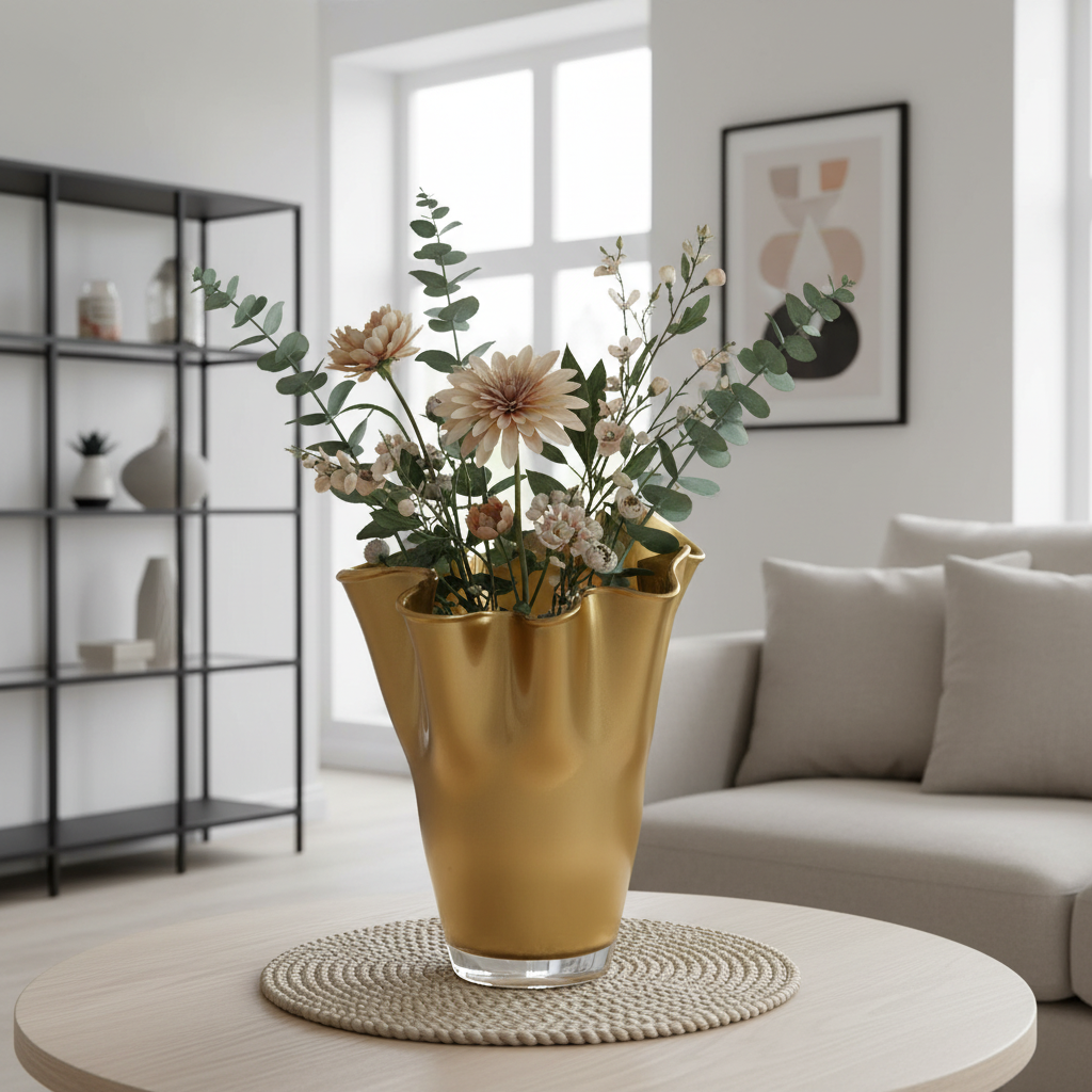 Vase glass wavy gold metallic glass vase table vase 21 x 21 x 30 cm