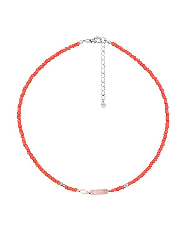 Perlehalskæde Quartz & Pearl 'Coral Sunset'