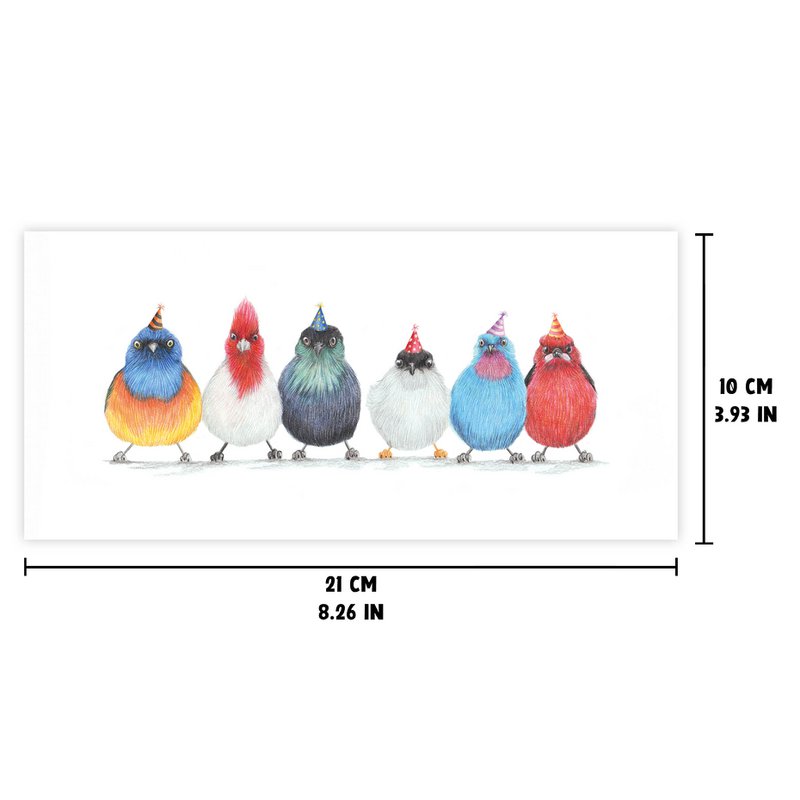 Lindos pájaros de fiesta - Tarjeta de cumpleaños - 21x10cm