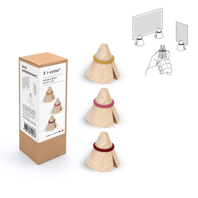 Display full of 40 boxes of 3 wooden photo clips - black and color + free display