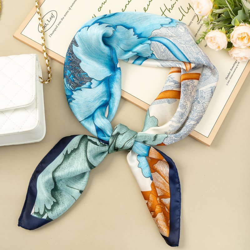 Foulard Carré 90X90 Polyester Fleur Couleurs Architecture Élégance